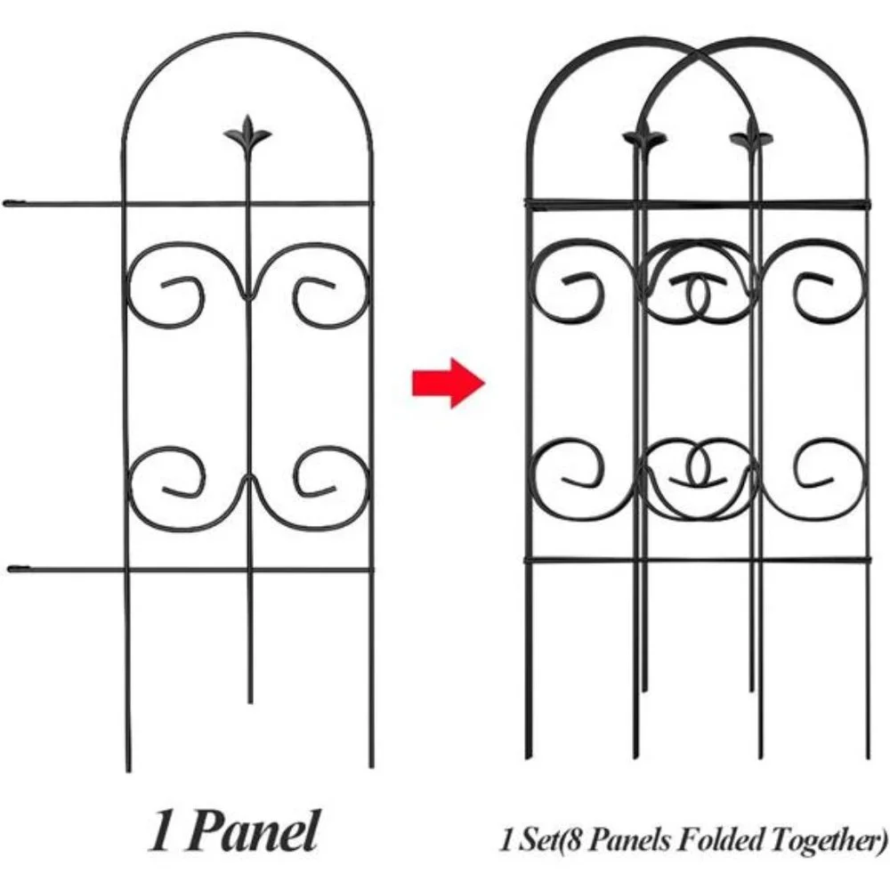 Decorative Garden Fence GFP006 32inx10ft  8 Panels Rustproof Black Iron Border